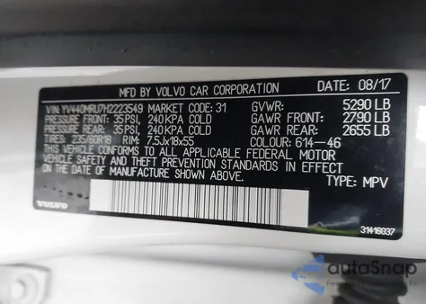 2017 Volvo Xc60 T5 Inscription из США, поврежденный, VIN YV440MRU7H2223549